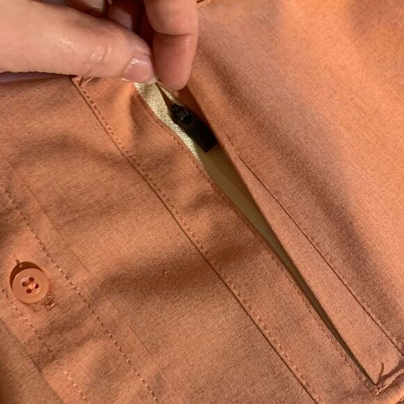 New XCaster By Tallwoods Peach Roll Tab Sleeve Quick Dry Button Polo Shirt Size - Picture 6 of 12